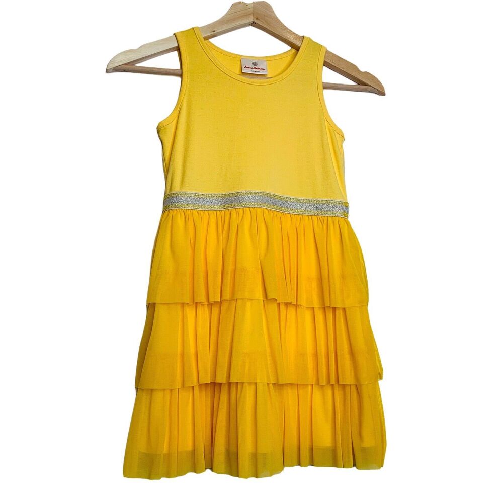 Hanna Andersson Yellow Tiered Chiffon Dress 120 6 7